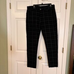 Mens Black and Gray Plaid Taper/Slim Pants Size 36
